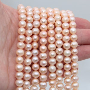 7~8mm AA Round Potato Pearl Beads,Pearl Strand Beads,Freshwater Pearl Necklaces Beads,Genuine Pink Pearl Beads,Freshwater Pearl Wholesale.