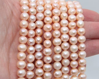 7~8mm AA Round Potato Pearl Beads,Pearl Strand Beads,Freshwater Pearl Necklaces Beads,Genuine Pink Pearl Beads,Freshwater Pearl Wholesale.