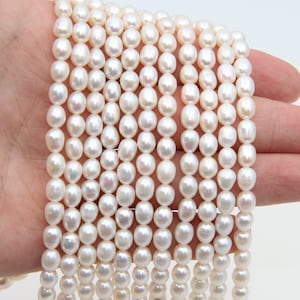 5~6mm Rice Freshwater Pearl Beads,Natural White Rice Pearl Beads.Seed Loose Pearl Full Strand Beads,Oval Shape Pearl Beads,Wholesale Pearls.
