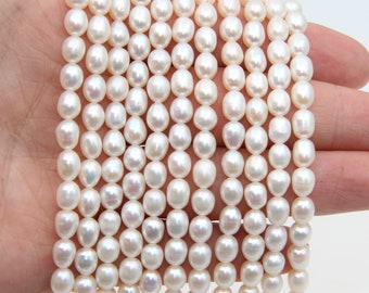 5~6mm Rice Freshwater Pearl Beads,Natural White Rice Pearl Beads.Seed Loose Pearl Full Strand Beads,Oval Shape Pearl Beads,Wholesale Pearls.