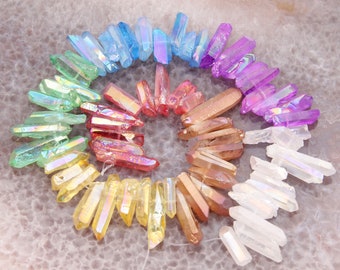 7 Colors Mix Crystal Bead,Crystal Quartz Point Bead,Top Drilled Rough Crystal,Quartz Point Bead,For Jewelry Making Bead,Diy Making Bead.