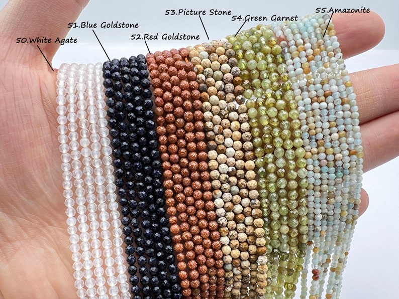 Perles en cristal à facettes naturelles, perles à facettes en pierres précieuses de 2 mm/3 mm/4 mm, perles de cristal rondes coupées, petites perles de pierres précieuses, pour la fabrication de bijoux. image 9