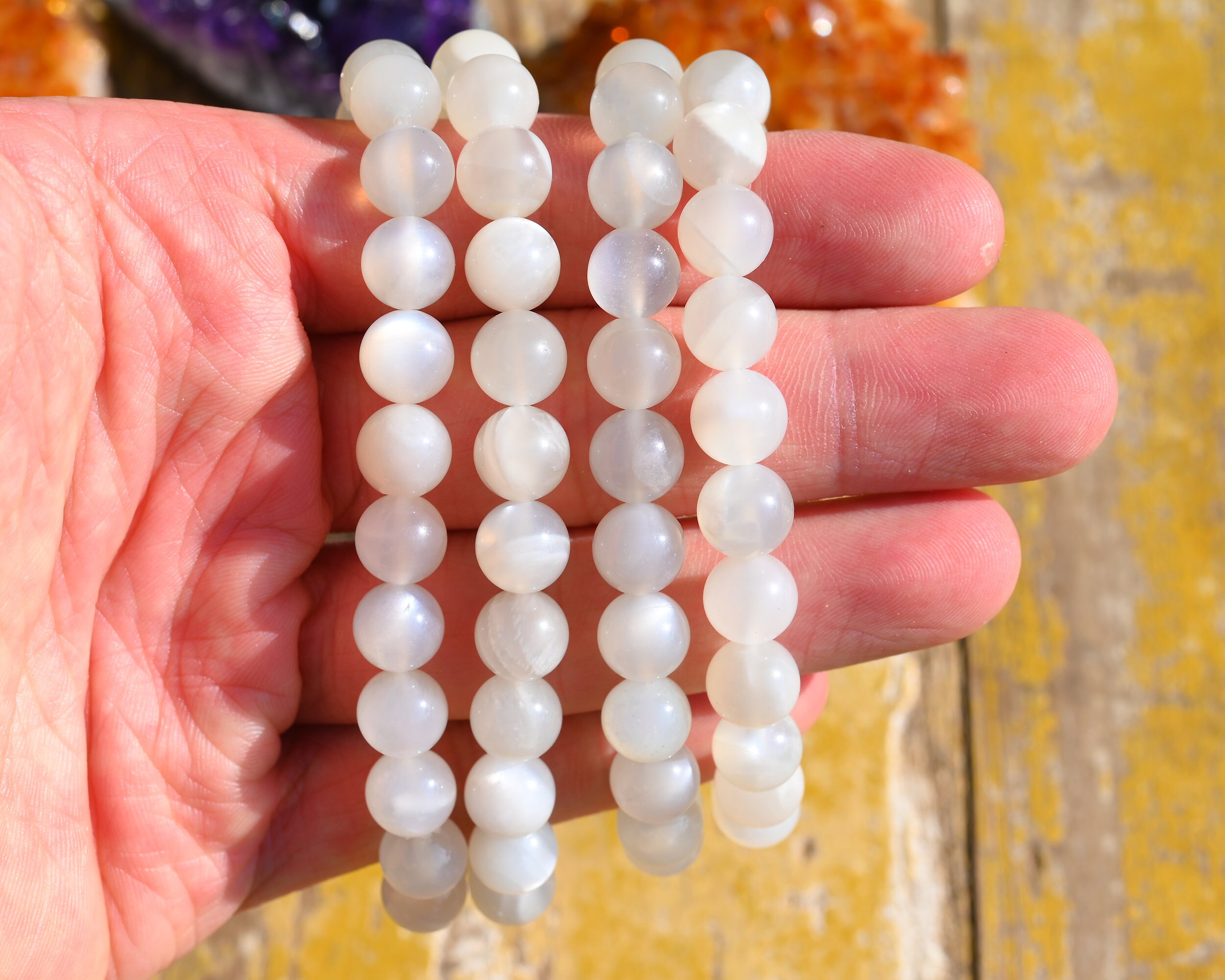 Bracciale Pietra di Luna multicolore perle in pietra naturale da 10mm - Qualità A