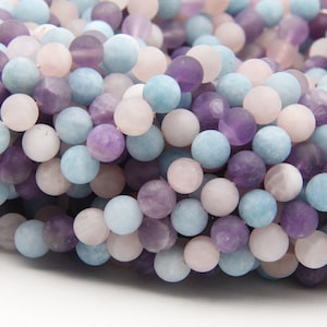 Matte Crystals Round Beads,Amethyst/Rose Quartz/Aquamarine Mix Round Beads,6mm 8mm 10mm Round Gemstone Beads,Loose Strand Wholesale Beads.