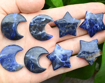 Sodalite Moon/Star Pendants,No Hole Moon/Star Pendants,For DIY Jewelry Making,Wholesale Pendants,Gemstone Moon/Star Pendants,Gemstone Beads.