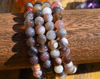 Natural Botswana Agate Stretchy Bracelet,Handmade Women/Men Bracelet,Gemstone Round Bracelet,For Gift Bracelet,Healing Round Bracelet.