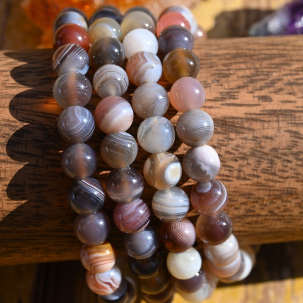 Natural Botswana Agate Stretchy Bracelet,Handmade Women/Men Bracelet,Gemstone Round Bracelet,For Gift Bracelet,Healing Round Bracelet.