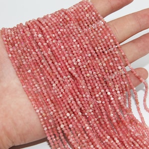 Natural Rhodochrosite Faceted Round Beads,Genuine Semi Precious Stone Beads,2mm/3mm Small Size Gemstone Beads,Good Quality Loss Beads.