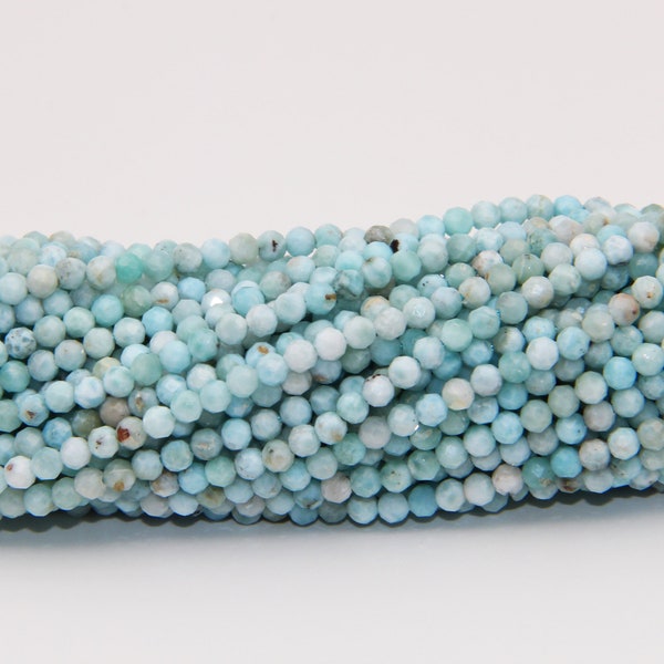 AAA Natural Larimar Faceted Round Beads,2mm/3mm/4mm Semi Precious Stone Beads,Good Quality Gemstones Beads,Small Size Faceted Jewelry Beads.