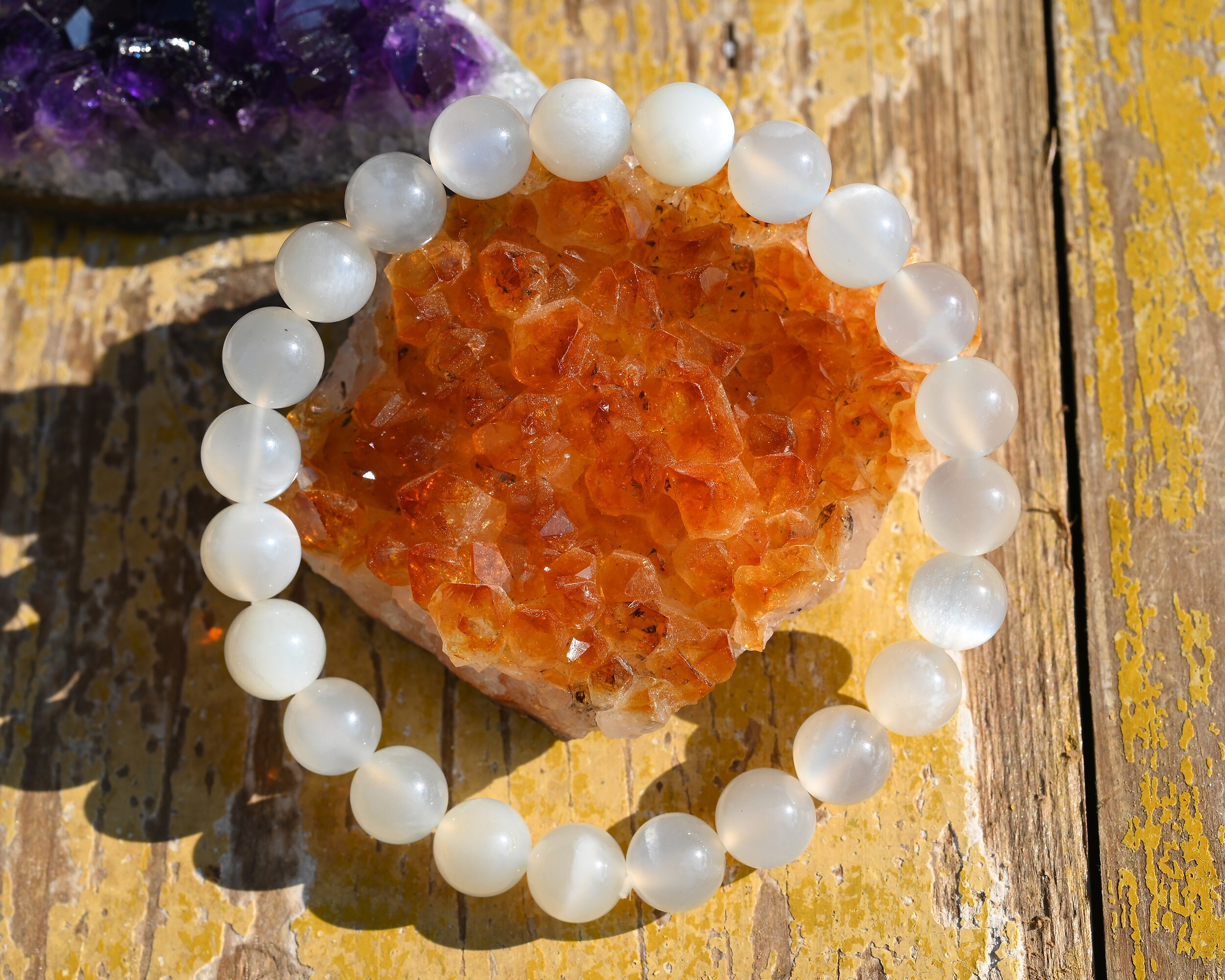 Bracciale Elastico In Pietra Di Luna Naturale – Unisex Per Litoterapia, Pezzi 0,4-1 Cm, Circonferenza 15-18 Cm