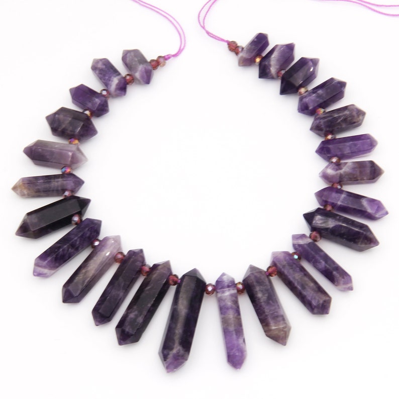Natural Amethyst Crystals Quartz Point,Double Obelisk Large Crystals Quartz Point Beads,Healing Crystals,Top Drilled Hole Crystals Gemstone. image 4