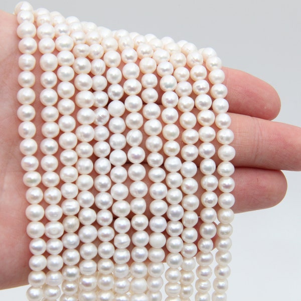 5~6mm AA Round Potato Pearl Beads,Pearl Strand Beads,Freshwater Pearl Necklaces Beads,Natural White Pearl Beads,Freshwater Pearl Wholesale.