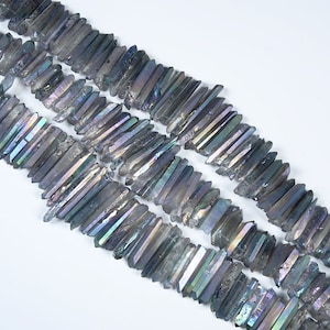 15.9 inch Natural Raw Crystals Quartz Beads,Gray AB Color Quartz Point Beads,Crystals Tower Beads,Crown Crystals Beads,Jewelry Gemstone.