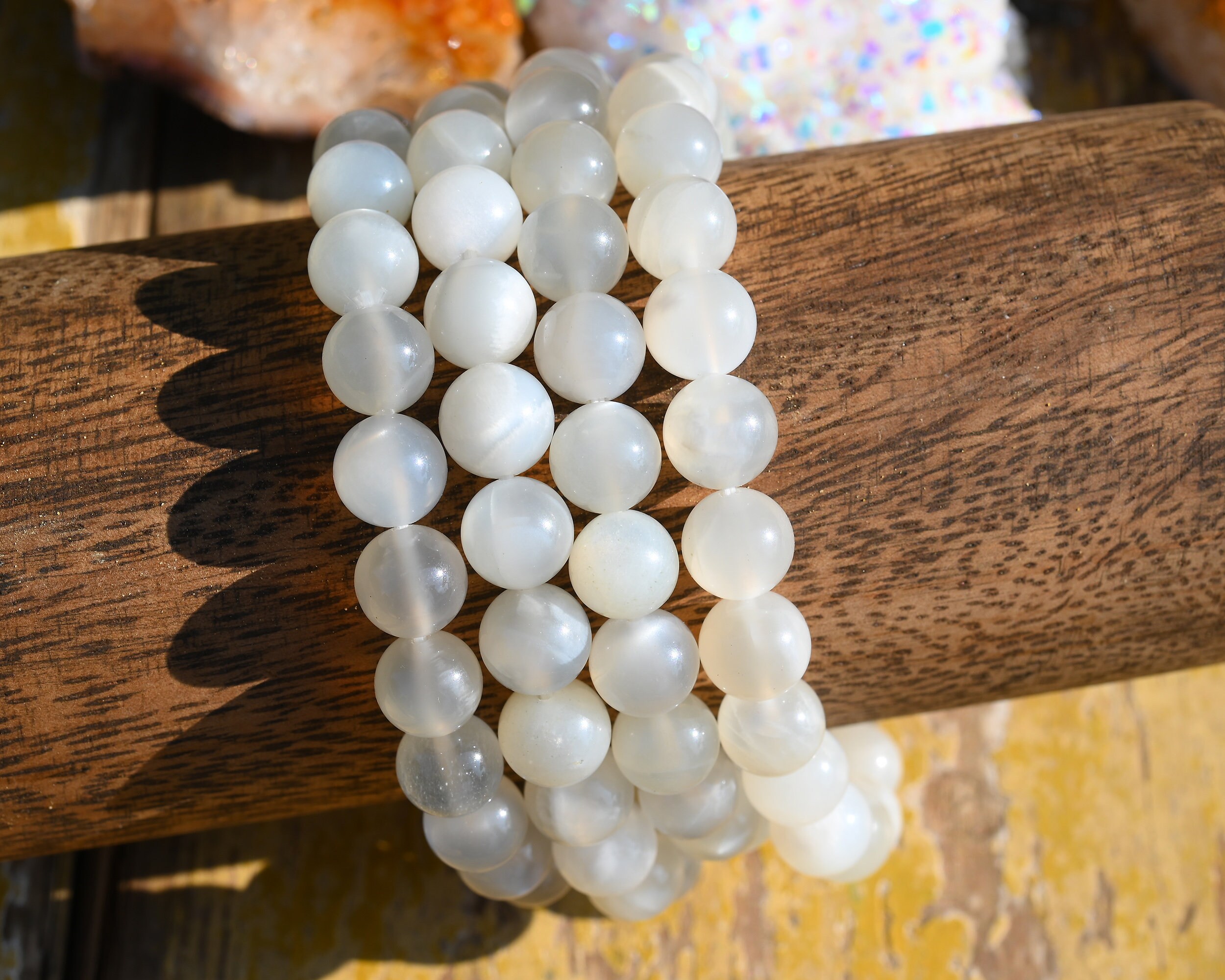 Bracciale Elastico In Pietra Di Luna Naturale – Unisex Per Litoterapia, Pezzi 0,4-1 Cm, Circonferenza 15-18 Cm