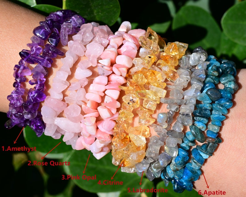 48 Kinds Of Chip Bracelet,Healing Braclet,Stretchy Chip Beads Bracelet,Crystal/Rose Quartz/Amethyst/Malachite More Bracelets,For Her Gift. image 2