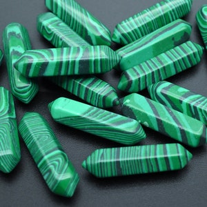 Reconstituted Malachite Double Terminated Point Beads,For DIY/Jewelry Making Beads,No Hole Pendants,Double Point Beads,Meditation Point Bead
