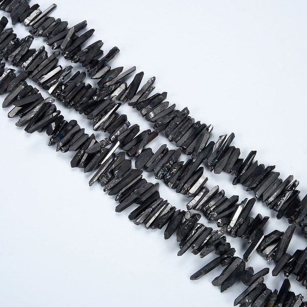 Natural Raw Matte Black Crystals Quartz Points Tower Beads,Obelisk Raw Quartz High Quality Mix Size Crystals Quartz Top Drilled Gemstone.