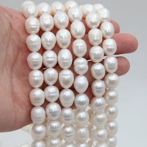 11~12mm Rice Freshwater Pearl Beads,Natural White Rice Pearl Beads.Seed Loose Pearl Full Strand Beads,Oval Shape Pearl Beads,Wholesale Pearl