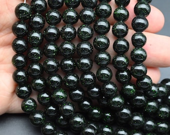 Cuentas redondas de piedra dorada verde, cuentas redondas lisas, cuentas sueltas para pulseras/collares/bisutería DIY. Cuentas redondas de 4 mm, 6 mm, 8 mm y 10 mm.