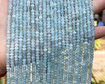 Natural Aquamarine Faceted Rodelle Beads,Semi Precious Stone Beads,2x3mm/2.5x4mm Rodelle Beads,Bracelet Aquamarine Crystals Gemstone Beads.