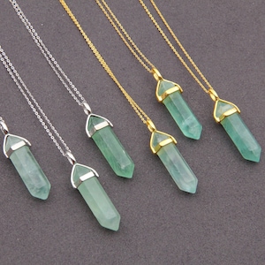 Fluorite Necklace,Fluorite Crystals Necklace,Crystalas Quartz Point Pendant,Green Fluorite Crystals Necklace,Healing Crystals Boho Necklace.