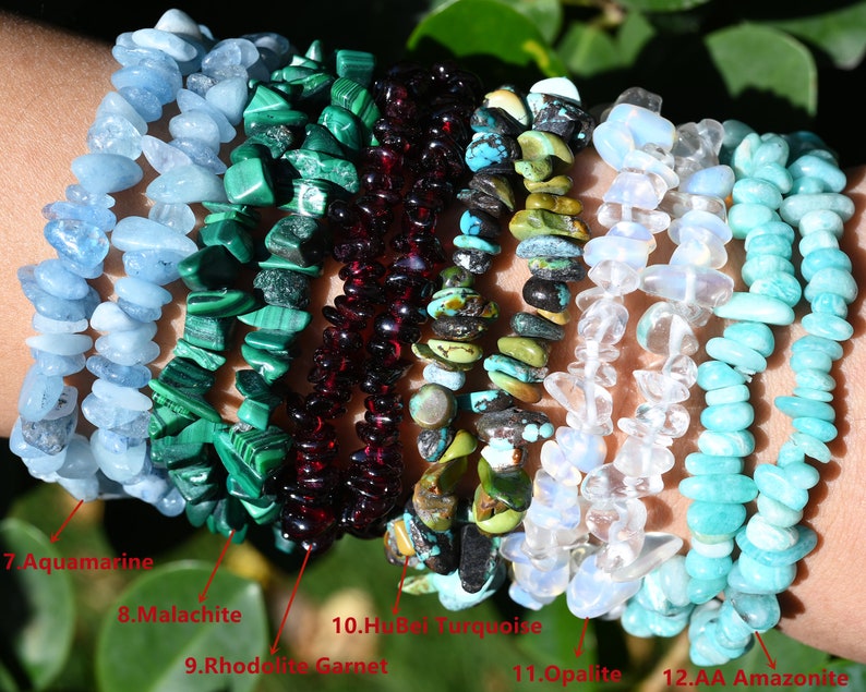 48 Kinds Of Chip Bracelet,Healing Braclet,Stretchy Chip Beads Bracelet,Crystal/Rose Quartz/Amethyst/Malachite More Bracelets,For Her Gift. image 3