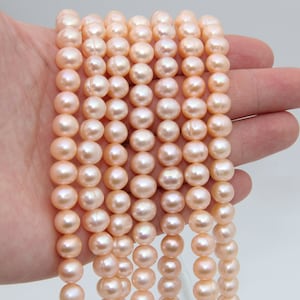 8~9mm Round Potato Pearl Beads,Pearl Strands Beads,Freshwater Pearl Necklaces Beads,Genuine Pink Pearl Beads,Freshwater Pearl Wholesale Bead