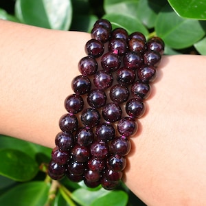 Natural Rhodolite Garnet Stretchy Bracelet,Handmade Women/Men Bracelet,Gemstone Round Bracelet,For Gift Bracelet,Healing Round Bracelet.