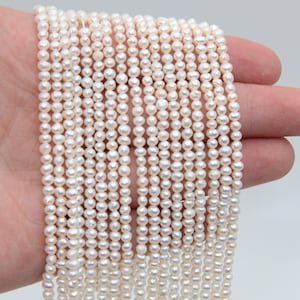 3~4mm AA Round Potato Pearl Beads,Pearl Strand Beads,Freshwater Pearl Necklaces Beads,Genuine White Pearl Beads,Freshwater Pearl Wholesale.