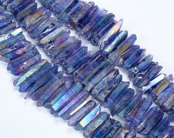 Pontas de quartzo cristal AB roxo natural de 15,9 polegadas, contas de quartzo bruto em formato de torre, pontas de pedra preciosa de quartzo cristal de alta qualidade com furo superior.