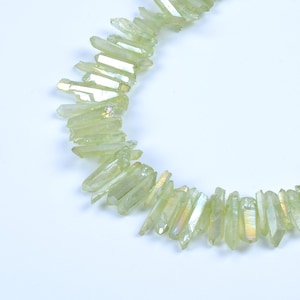 Natural Crystals Quartz Point Beads.Green Crystal Quartz Point.Matte Bright Crystal Beads.Good Quality Crystal Point Beads.Top Drilled Beads