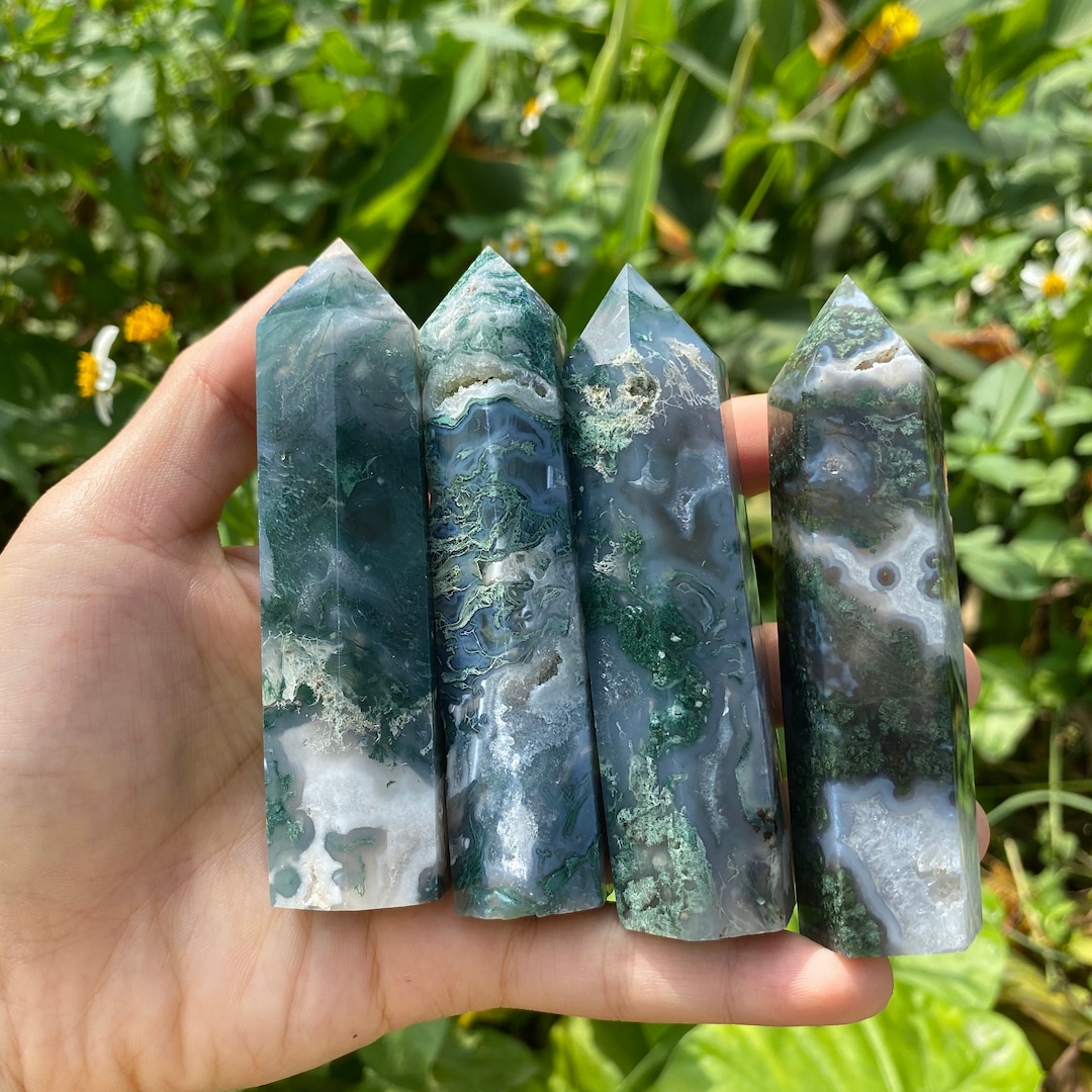 3.0-3.5 Inches Natural Moss Agate Towermetaphysical and Home - Etsy