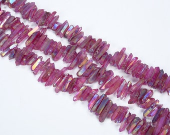 Contas de quartzo cristal de titânio de 15 polegadas, contas de pingente de quartzo rosa fosco, pontas de cristal bruto, contas de pedra preciosa, suprimentos para fabricação de joias