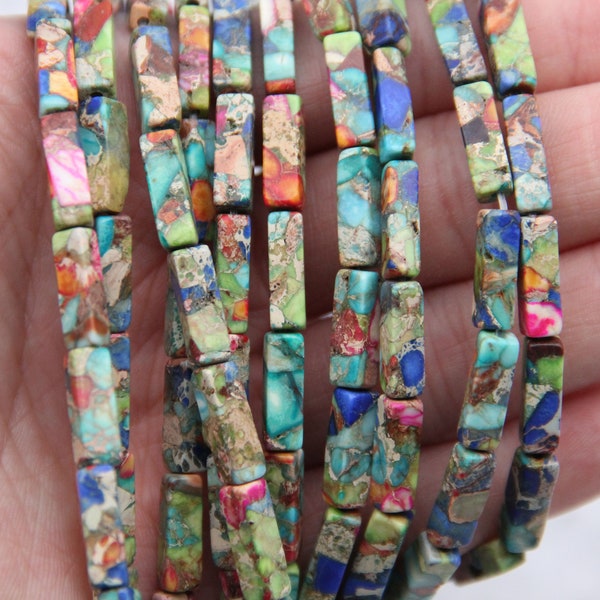 Natural Imperial Jasper Beads,4x13mm Mix Color Rectangle Imperial Jasper Bead,Sea Sediment Imperial Jasper,For Diy Jewelry Necklace/Bracelet