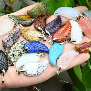 32 Kinds Of Carved Angel Wings Pendants,Rose Quartz/Amethyst/Crystal/Obsidian/Lapis Lazuli Gemstone Pendants,For Jewelry Making Pendants.
