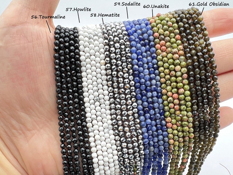 Natürliche facettierte Kristallperlen, 2mm / 3mm / 4mm Edelstein facettierte Perlen, runde Kristallperlen, kleine Edelsteinperlen, für Schmuckherstellung Perlen. Bild 10