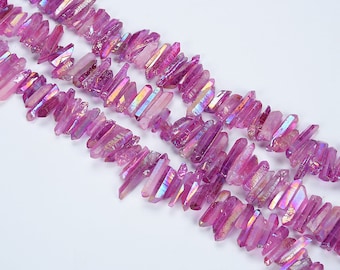 Contas de quartzo em formato de ponta, com 40,4 cm (15,9 polegadas), contas de quartzo com furo na parte superior, contas de cristal para fabricação de joias, contas de cristal de quartzo em formato de obelisco.
