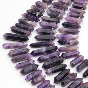 Natural Amethyst Crystals Quartz Point,Double Obelisk Large Crystals Quartz Point Beads,Healing Crystals,Top Drilled Hole Crystals Gemstone. image 1