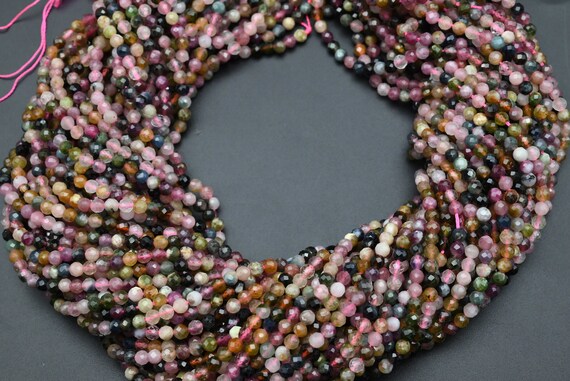 Perles De Tourmaline Naturelle à Facettes 3mm - Rondelle Multicolore, Lot De Plus De 25 Pièces, Neuf