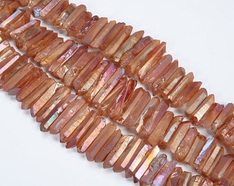 15.9 Inch Raw Crystals Quartz Point Beads, champagne quartz  point, High Quality Matte Mix Size Rough Necklaces Pendants Crystals Gemstone.