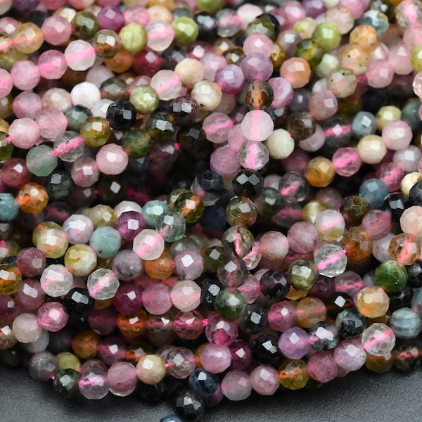 Natural Tourmaline Faceted Round Beads,2mm/3mm/4mm Loose Faceted Beads,For Jewelry DIY Making Beads,Bracelet Making Beads.Wholesale Beads.