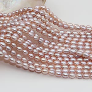 Rice Freshwater Pearl Beads,Natural Lavender Pearl Beads.Seed Loose Pearl Full Strand Beads,Oval Shape Pearl Beads,5~6mm Wholesale Pearls.