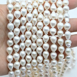 7~8x10~13mm Freshwater Pearl Beads,Natural White Pearl Beads.Seed Loose Pearl Full Strand Beads,Drop Water Shape Pearl Beads,Wholesale Pearl