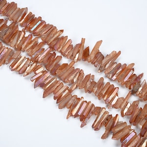 15.9 Inch Champagne Crystals Beads,Crystals Quartz Point Beads,Good Quality Crystals Beads,Raw Crystals Beads,Matte Quartz Point Gemstone.