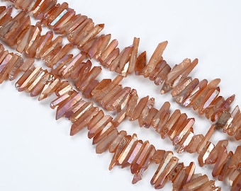 Contas de cristal champanhe de 15,9 polegadas, contas de quartzo com ponta, contas de cristal de boa qualidade, contas de cristal bruto, gema de quartzo fosco com ponta.