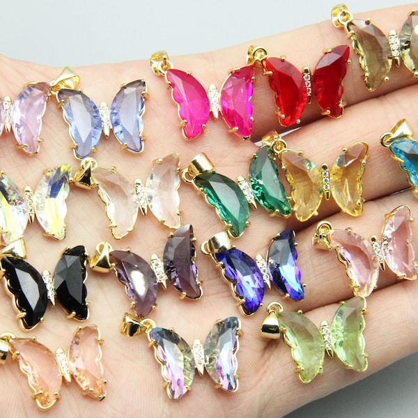 17 Colors Zircon Butterfly Pendants,For Jewelry Making Pendants,Necklace Pendants,Plated 18K Gold Pendant,Wholesale Jewlery Pendants.