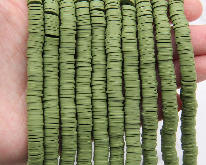 4mm6mm8mm Vinyl Heishi Beads,Green Vinyl Beads,Polymer Clay African Vinyl Disc Beads,Wholesale Vinyl Heishi DIY Making Jewelry Beads.