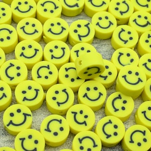 50 Stück/10mm Smiley Gesicht Polymer Clay Perlen, lose Polymer Clay Perlen, für Schmuck gemacht Perlen, für Armband Perlen, Kinder Perlen, Großhandel Perlen.