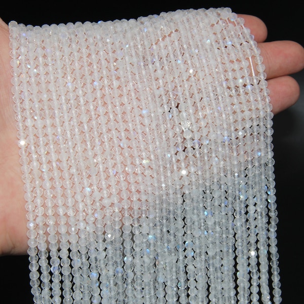 Natural Bright Rainbow Moonstone Faceted Round Beads,2mm 3mm 4mm Gemstone Beads,Crystal Quartz Beads,Blue Moonstone Crystals Jewelry Beads.