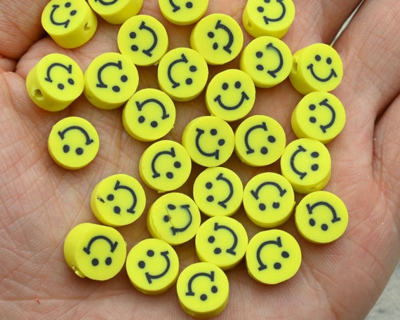 Polymer Clay Smiley Face Beads Flower (10 x 4.5 mm) Multi Color (50 pcs)